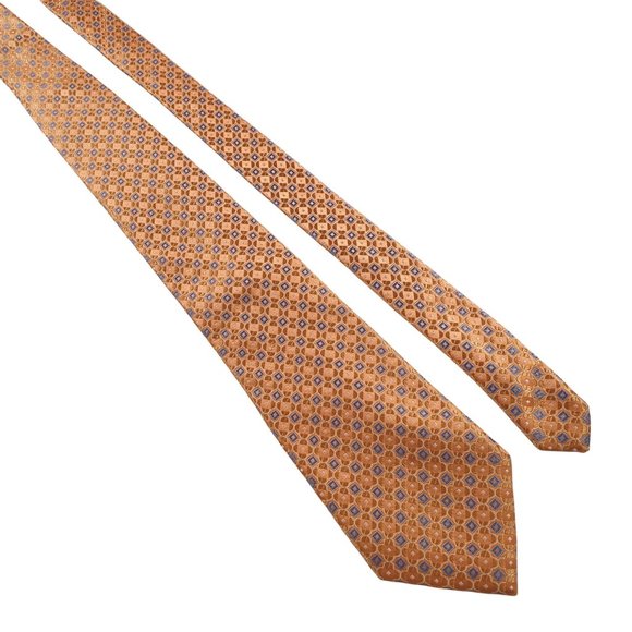Eagle Shirtmakers Other - Eagle Shirtmakers All Silk Orange Blue Geometric Pattern Men Designer Necktie